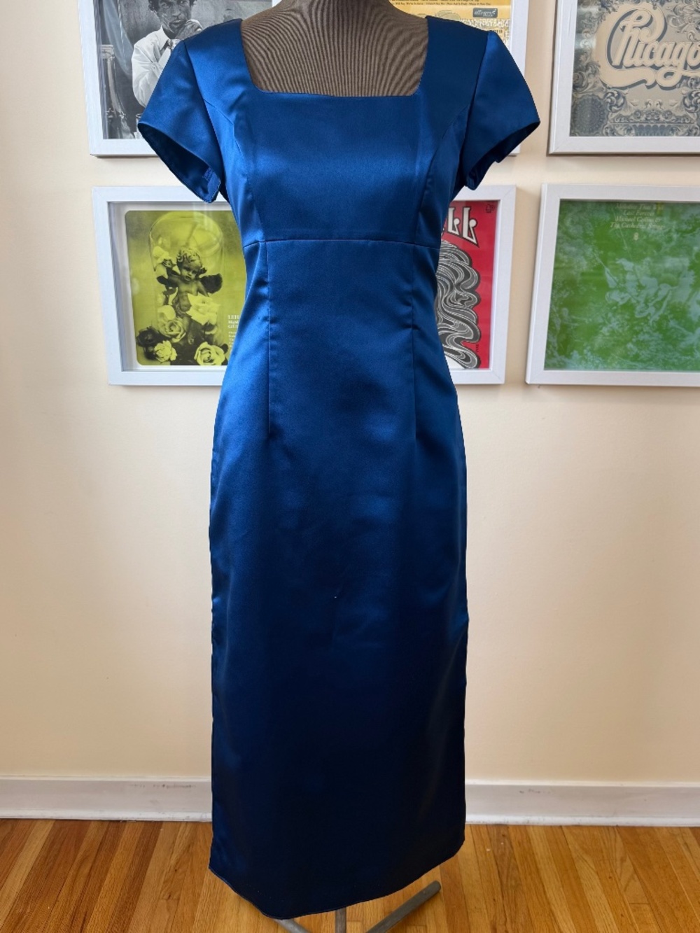VINTAGE COBALT BLUE SATIN MAXI DRESS • 90S MINIMAL FORMAL GOWN